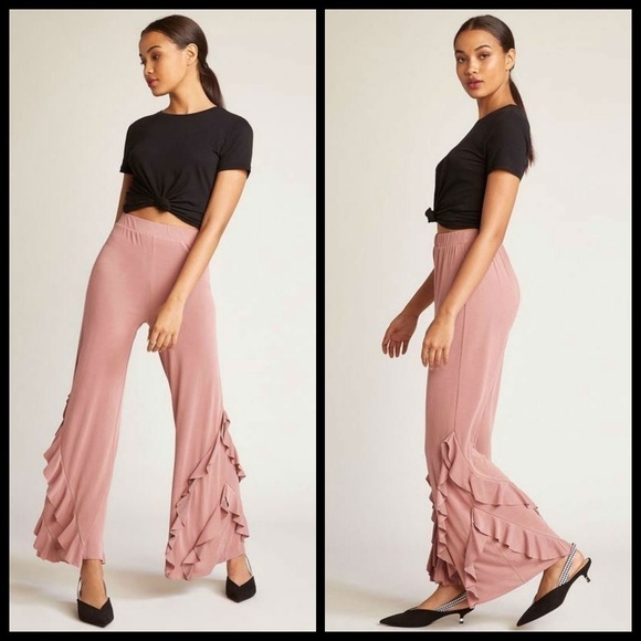 💕BB DAKOTA💕 Wide Leg Modal Ruffle Pants Blush - Picture 1 of 8